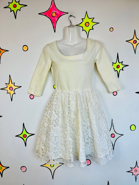 Vintage 80s White Lace Poofy Party Dress | Coquette Tulle Mini Dress Size Small