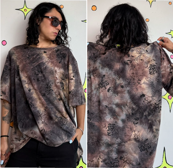 Y2K Tattoo Print Glitter Top Whimsy Goth Fairy Grunge Distressed Graphic Tee XL