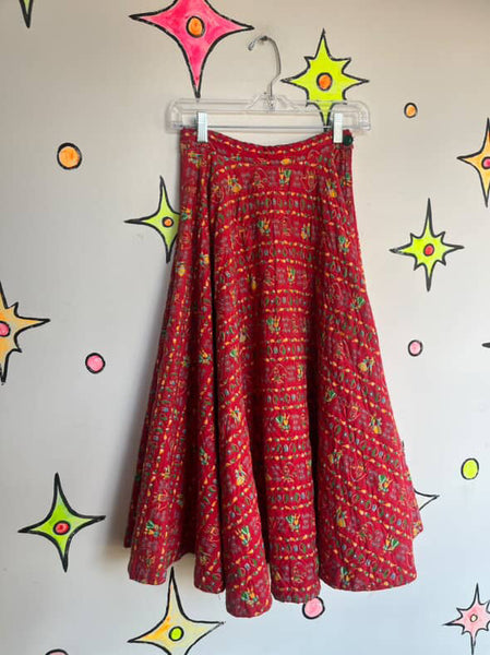 Absolutely Adorable 1950s Red Quilted Circle Skirt - Rockabilly Swing - Small