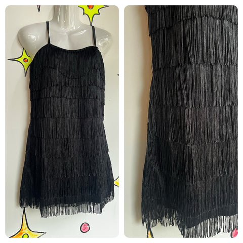 Vintage | Black Fringe 60s GoGo Mod or 20s Flapper Mini Party dress | Size M