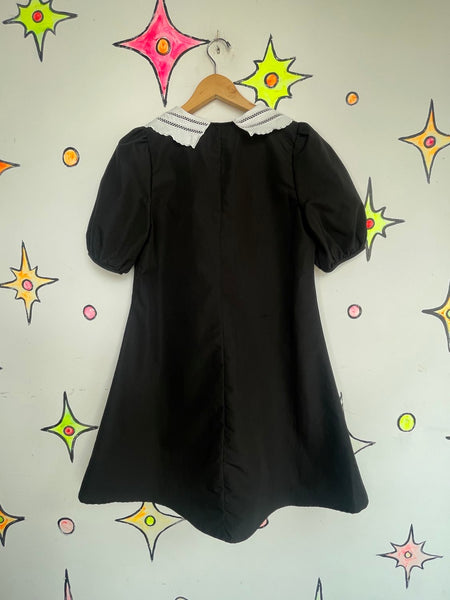 Black Wednesday Addams Dress White Lace Collar Lolita Babydoll Goth Schoolgirl M