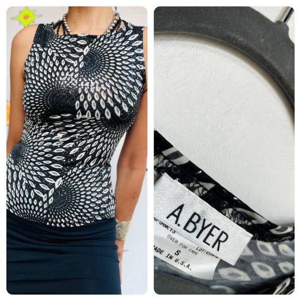 Y2K Op Art Fairy Grunge Cyber Sleaze Top – Stretchy Indie Goth – Size S