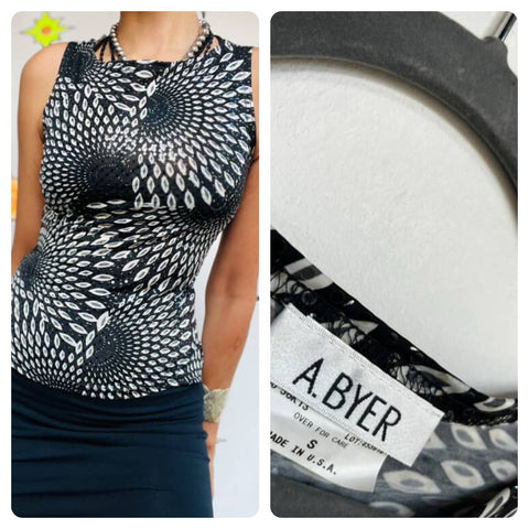 Y2K Op Art Fairy Grunge Cyber Sleaze Top – Stretchy Indie Goth – Size S