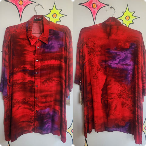 Vintage 90s Y2K | Red Men’s Abstract Retro Style Shirt | Size L XL