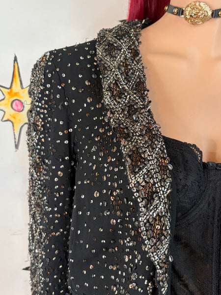 Adrianna Papell Evening Essentials Beaded Silk Blazer Maximalist Formal XL+