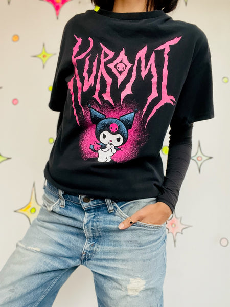 Y2K Kuromi Black Tee - Sanrio Official Merch - Gothic Cute Graphic T-Shirt SM