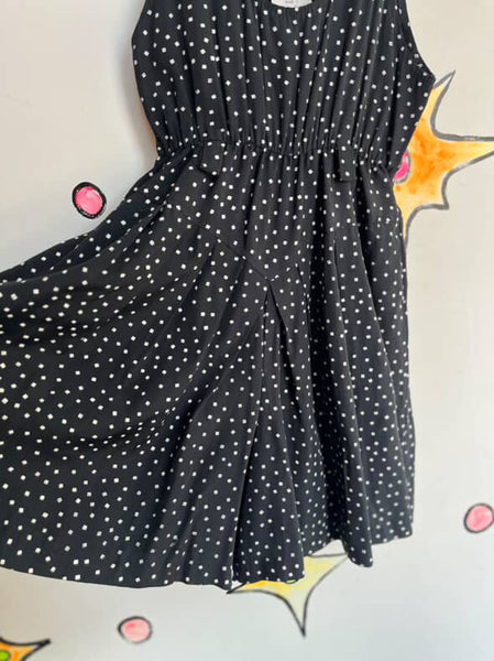 Vintage 80s Black & White Polka Dot Romper Mini Dress / Skort Whimsy Goth Small
