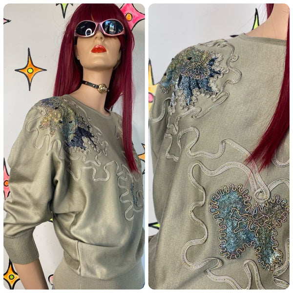 80s Embellished Fairy Dolman Knit Sweater Top Whimsigoth Fairycore Glam M/L