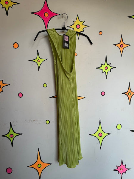 Y2K Lime Green Chartreuse Pleated Mini Dress Cyber Baddie Glam Party Dress S/M