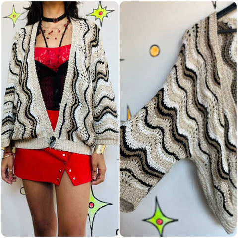 Vintage 90s Y2K Crochet Fairy Grunge Cardigan Sweater - Boho Cottagecore - M