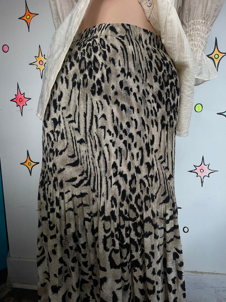 Boho Flowy 90s Vintage Leopard Print Maxi Skirt Whimsy Grunge - Small