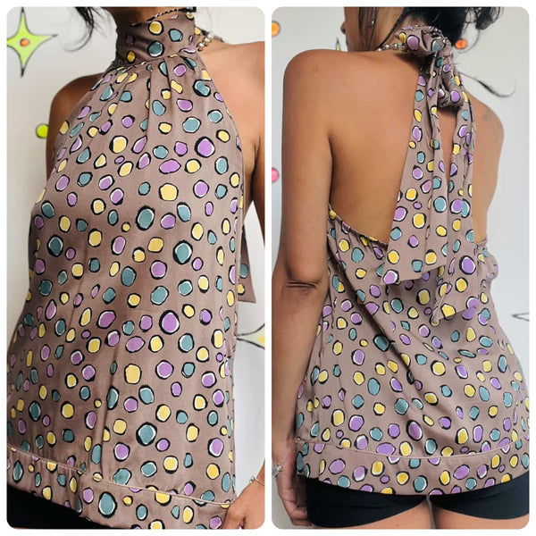 Y2K BCBG Maxazria Halter Top - Silk - Boho Fairy Grunge Indie Sleaze Bratz - S