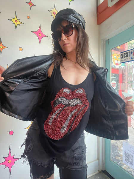 Vintage Rolling Stones Rhinestone Tank | Glam Rock Band Tee Bling Concert Top L