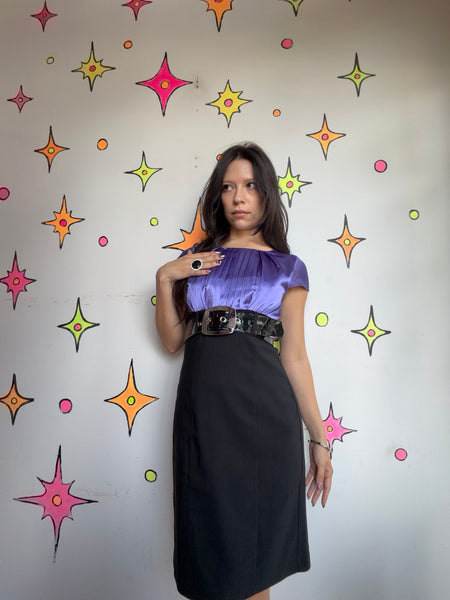 90s Y2K Purple Black Preppy Dress | Mall Goth Dark Academia Office Siren