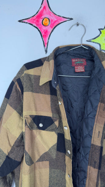 90s Ochre Plaid Wool Blend Jacket Grunge Flannel Lined Shirt Jacket Men’s Large