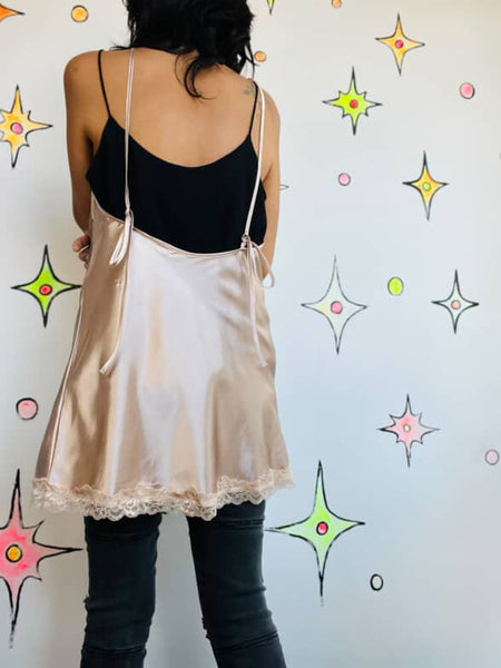 Vintage 90s Y2K Blush Pink Satin Lace Fairy Grunge Princess Mini Slip Dress M