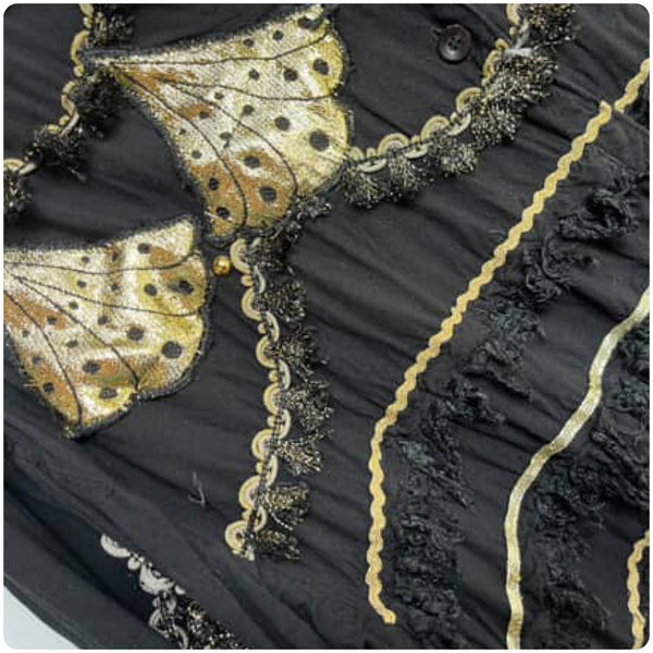 80s Glam Beaded Fringe Crop Top | Black Gold Sequin Festival Party Shirt | Large