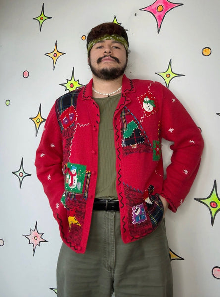 Vintage 80s 90s Ugly Christmas Cardigan Winter Tacky Holiday Sweater - Large