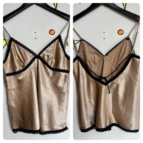 Vintage 90s | Nude Fairy Grunge Babydoll Lace Lingerie Cami Slip Top | Small