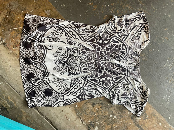 Y2K Black & White Tattoo Graphic Print Tunic Top Fairy Whimsy Goth Grunge L