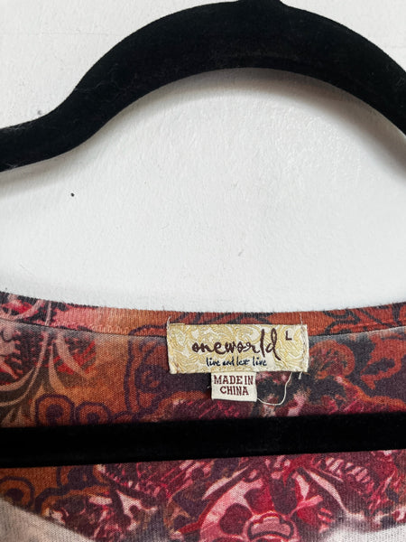 Vintage Y2K Affliction-Style Boho Grunge Fairy Indie Sleaze Tattoo Print Top | L