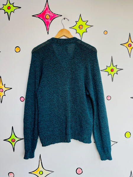 Blue 1950s Wool Cardigan | University Row by Revere 100% Shetland Vintage Knit L