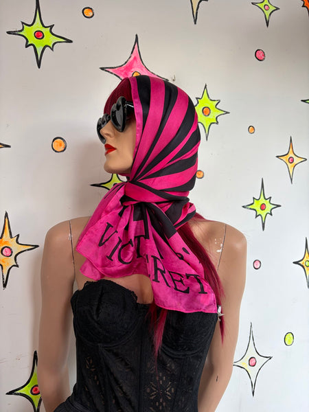 Vintage Y2K Victoria's Secret Hot Pink & Black Striped Silk Scarf Luxe Glam