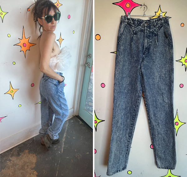Rocky Mountain Acid Wash Jeans | 80s Western Cowboy Rodeo High Rise Denim S
