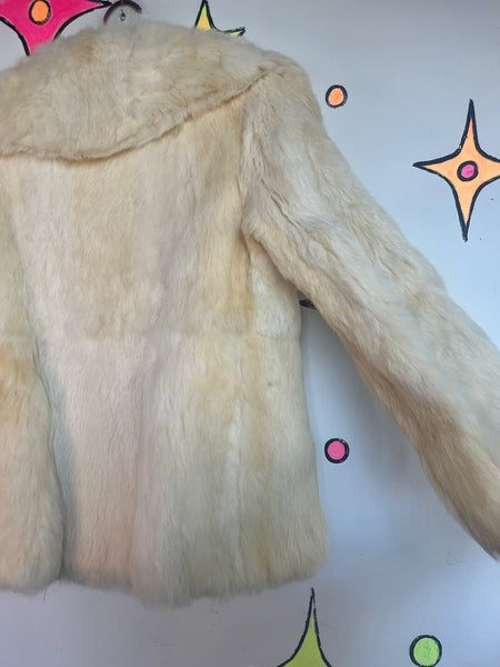Vintage Rabbit Fur Jacket | Cream Old Money Luxe Glam Fur Coat XS S