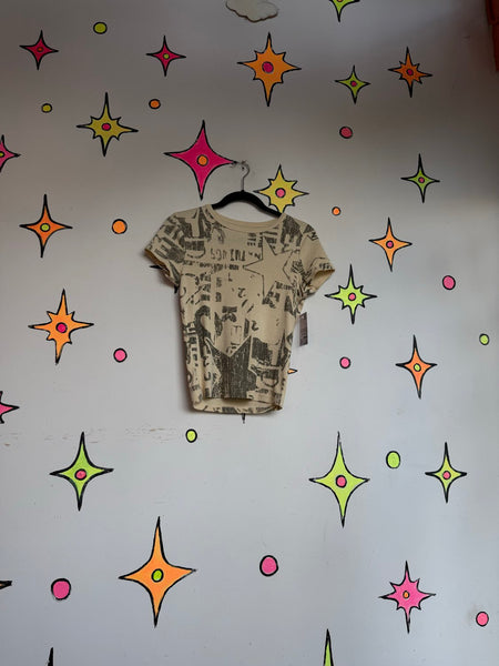 Hot Topic Star Print Tee Y2K Mall Goth Grunge Distressed Baby Tee XS