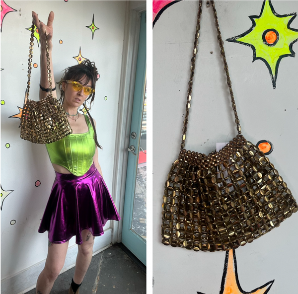 Gold Metal Beaded Chainmail Bag Medievalcore Art Deco Evening Purse