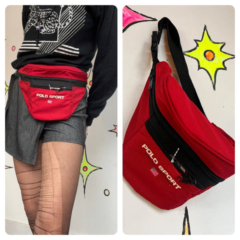 Vintage 90s Polo Sport Red Fanny Pack | 90s Sporty Gorpcore Minimalist Fiery Red