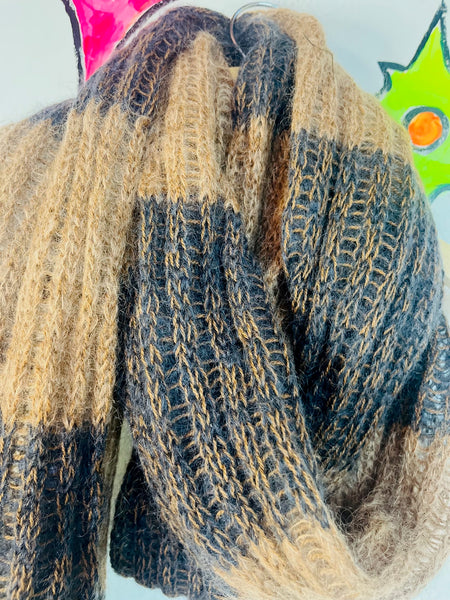 90s Brown Striped Grunge Oversized Fuzzy Mohair Scarf - Extra Long Cozy Rodarte