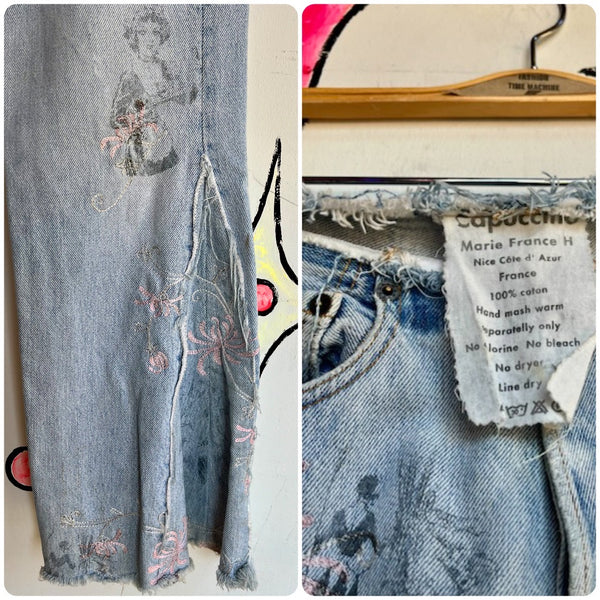 Vintage 90s Y2K | RARE Embellished Low Rise Fairy Grunge Denim Flare Jeans | 34