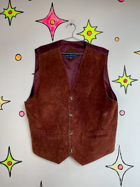 Vintage Brown Suede Leather Oversized Vest – Rocker Grunge Western Boho - XL