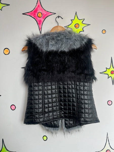 Vintage Y2K Black Vest w Vegan Faux Fur Trim Fairy Grunge Glam | Indie Sleaze S