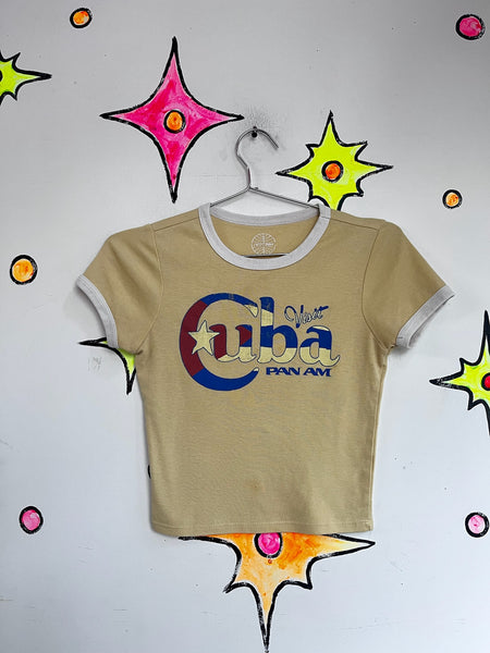 Vintage Pan Am Baby Tee - 90s Does 70s Retro Travel Graphic T Shirt - Small