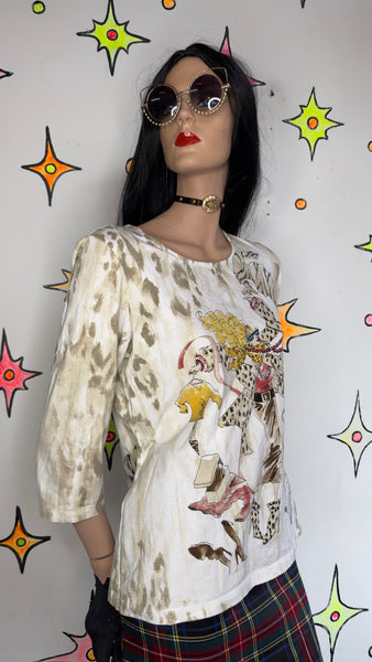 Y2K Graphic Tee Shopaholic Fairy Grunge Novelty Shirt 2000s Stretch Top M/L