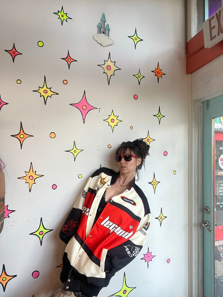 Y2K Retro Racing Bomber Jacket Japanese Streetwear Moto Gorpcore Oversized L/XL