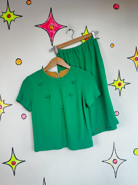 Vintage 60s MOD Green Mini Dress 2-Piece Set – Flight Attendant Secretary - S