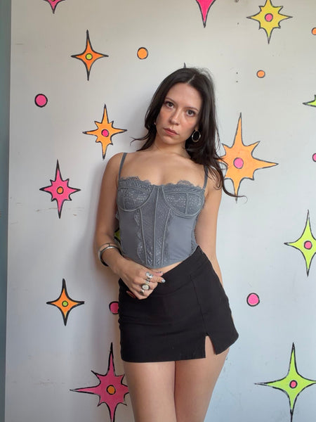 Y2K Gray Lace Corset Top Victorian Lingerie Fairy Grunge Babydoll Cami M