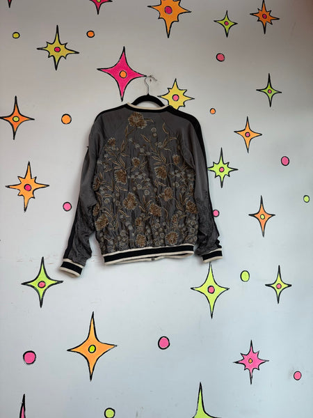 Embroidered Bomber Jacket Japanese Souvenir Jacket Y2K Glam Satin Sukajan S