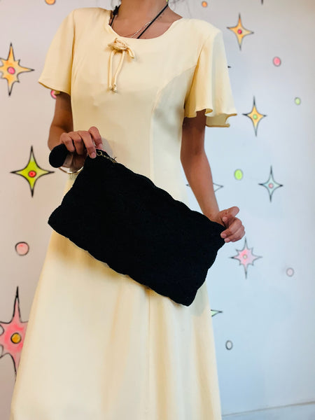 Vintage 1950s Black Crochet Clutch – Evening Bag Classic Cocktail Purse Handbag