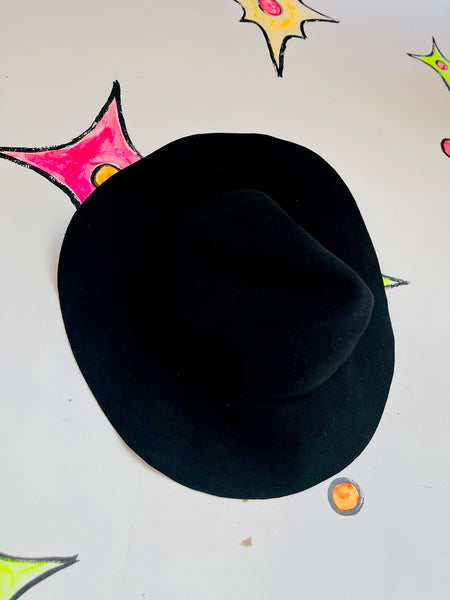 Vintage 50s Black Felt Goth Sun Hat | Wide Brim Witchy