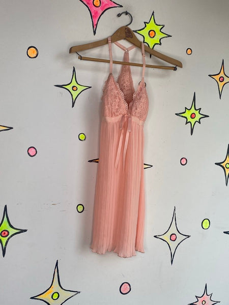 Pastel Pink Lace Slip Dress Y2K Fairy Babydoll Kawaii Mini Dress S