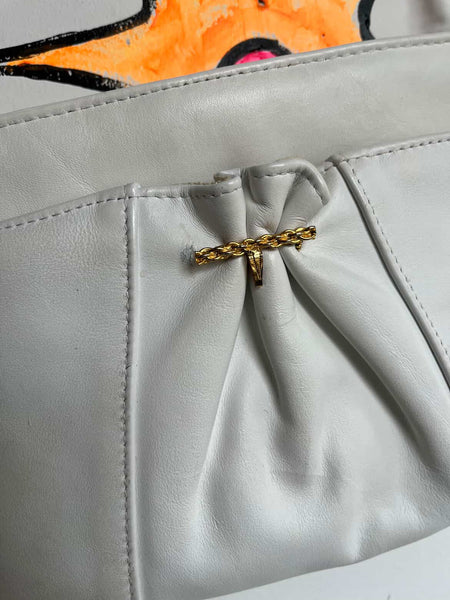 Vintage 1980s Elegant White Leather Crossbody Purse w/ Gold Hardware