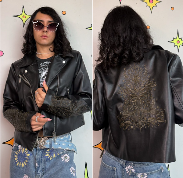 Disturbia Vegan Leather Jacket Goth Moto Biker Punk Grunge Embellished Coat M