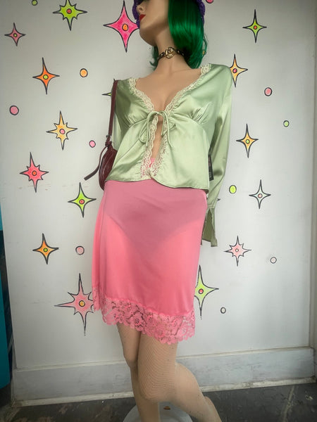 Green Satin Lace Layering Top Fairy Grunge Babydoll Lingerie Style S/M