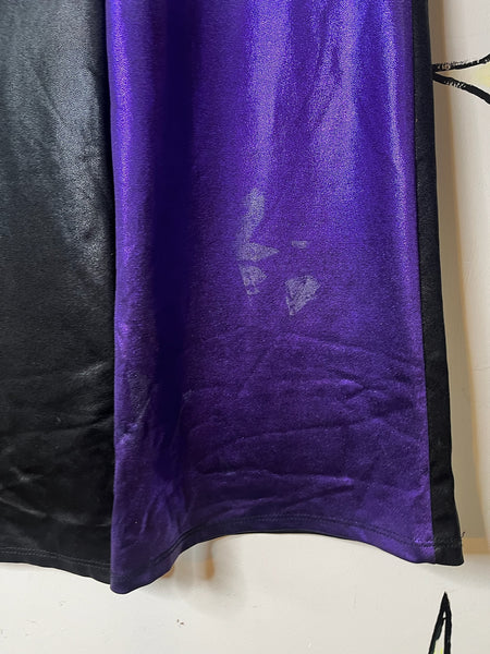 Vintage Stretchy Glam Metallic Black & Purple Rave Disco Bellbottom Flares | S