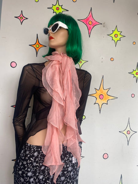 Y2K Pink Ruffle Scarf Skinny Scarf Coquette Balletcore Pastel Aesthetic Romantic